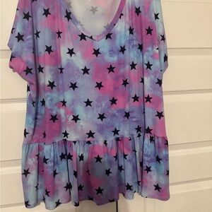 Starry Tie-Dye V-Neck Top